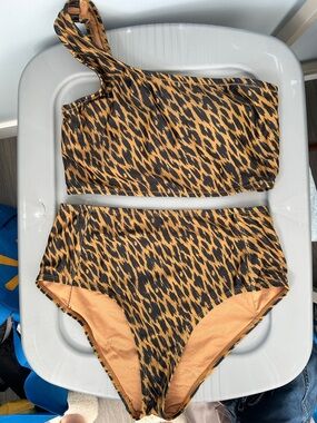 Joe Fresh Black and Tan Animal Print One-Shoulder Bikini Set
